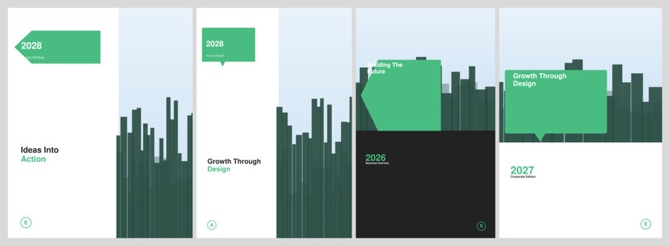 Modern Minimalist Annual Report Template Set Featuring Geometric Cityscape Graphics and Professional Corporate Layouts