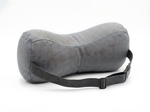 Ergonomic grey travel neck pillow with adjustable strap