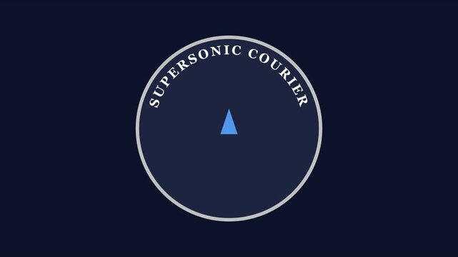 Supersonic courier animation: minimalist corporate branding motion with circular typography and blue arrow 4k