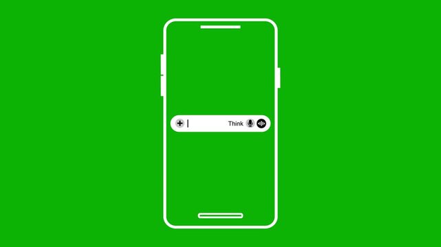 Animated AI chat bot interface icon animation on mobile screen. Artificial Claude intelligence prompt area. Large language models UI template. AI chat gpt bot interface with icon animation, phone icon