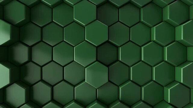 A detailed 3D render of a dark green, hexagonal geometric pattern.