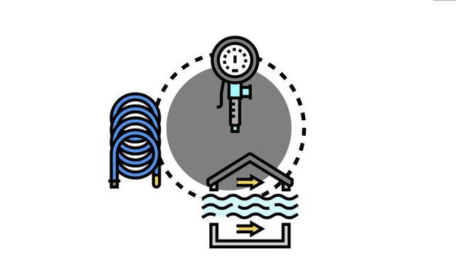 Air pressure concept a pressure gauge, coiled hose, and fluid dynamics symbols, representing atmospheric force, mechanics, and science