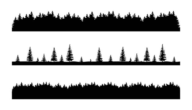 Three black silhouette forest borders with transparent 