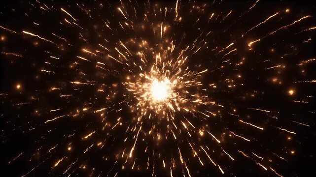 An abstract explosion of bright orange light streaks against a dark background.