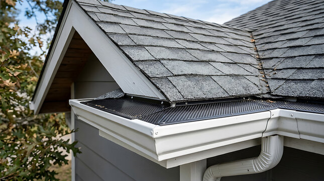 Modern gray roof with gutter and downspout detail.
