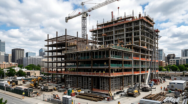 Modern high rise building under construction in city 1.
