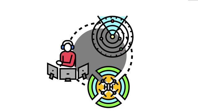 Air traffic controller is operating a radar system and monitoring aircraft movement for safe and efficient aviation control and management