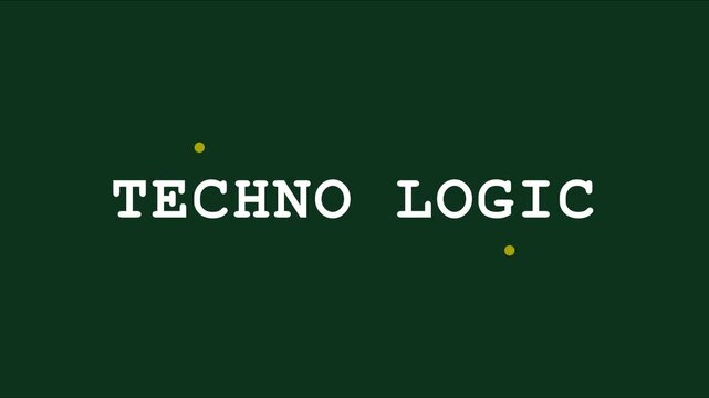 Techno logic minimalist motion title animation with floating particles on dark green 4k background