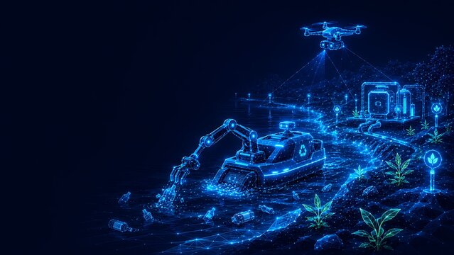 Glowing digital network connecting futuristic infrastructure and industrial nodes in a cyber landscape.world ozone day with infrastructure industrial landscape.world ozone day