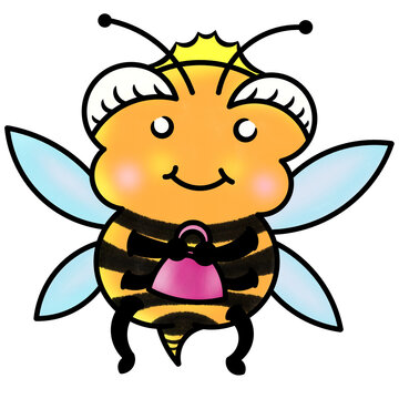 Cute cartoon grandma bee character holding a pink purse