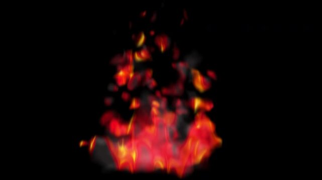 4k Realistic fire flames VFX animation burning on a black background for digital motion graphics design