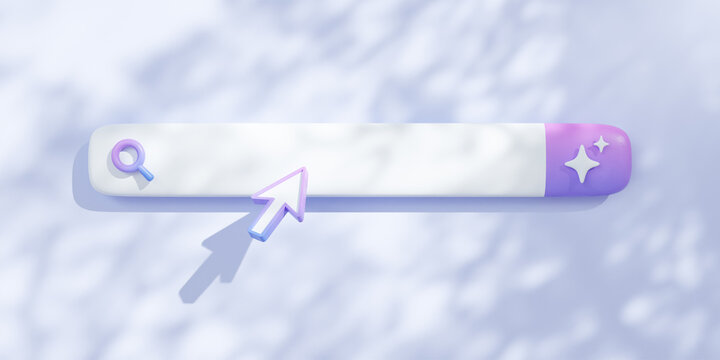 3d render search bar and cursor icon with AI button illustration