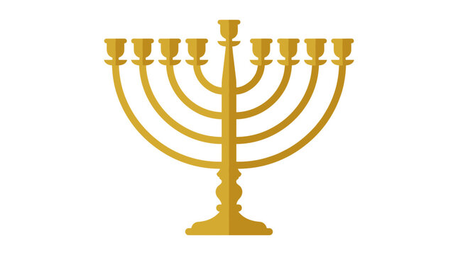 Golden Hanukkah menorah vector illustration, traditional nine branch chanukiah for Jewish holiday celebration, religious gold candle holder icon, festive Hanukkah symbol for greeting cards