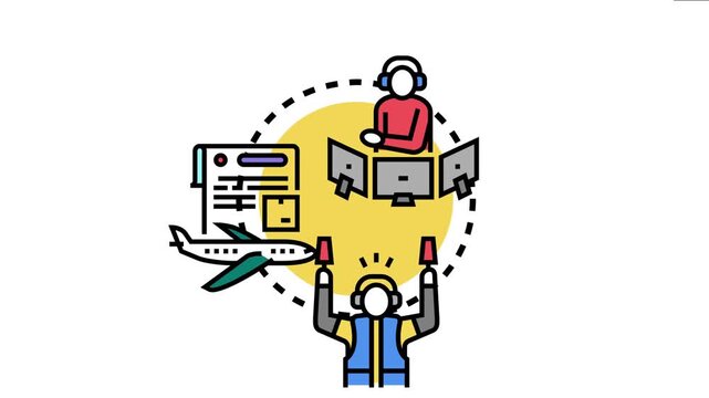 Air traffic controller overseeing aircraft movement, ground marshaller directing planes, and flight documents forming an integrated system for efficient aviation logistics and management