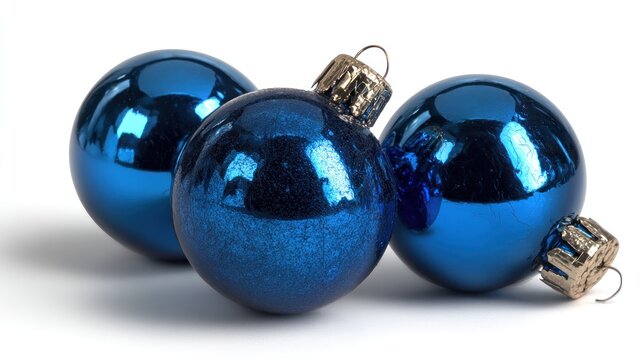 Shiny blue christmas ornaments isolated on white background for decoration