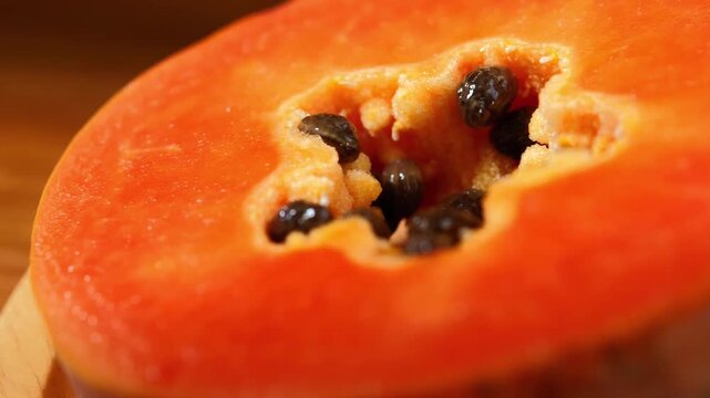 Close-Up of Fresh Sliced Ripe Papaya	