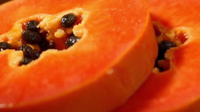 Close-Up of Fresh Sliced Ripe Papaya	