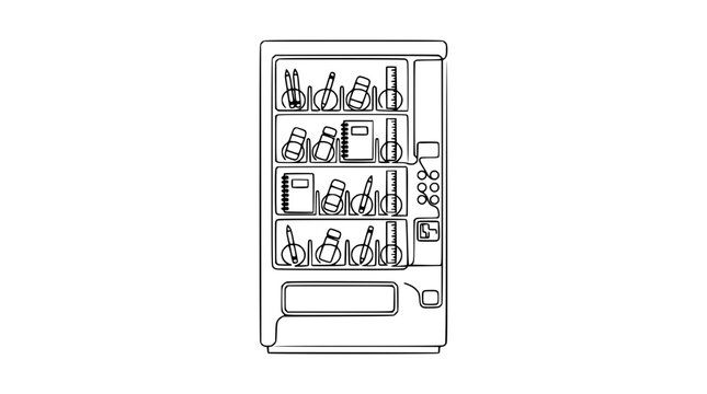 Vending Machine with Books and Keys, Isolated Outline Illustration