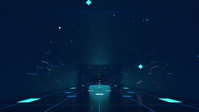 Blue data corridor and suspended light dynamic scene
