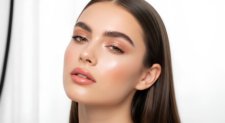 Naklejka premium Portrait of a young woman with flawless skin and professional makeup