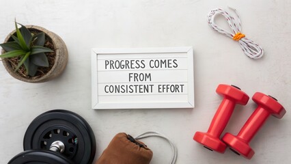 Naklejka premium Fitness Motivation Sign With Weights and Equipment