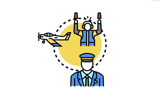 Aviation instructor providing guidance for successful pilot career journey, demonstrating ground control procedures and flight operation skills development