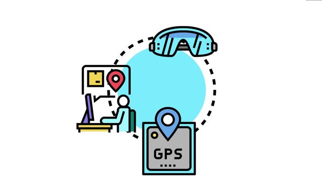 Aircraft position tracking application concept represents controlling aviation navigation technology using augmented reality glasses with a user monitoring real time data on a computer