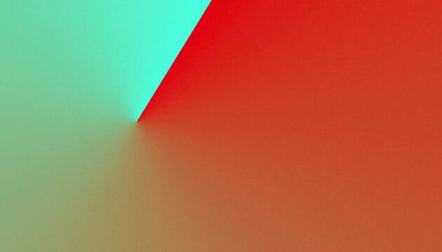 red and green, Abstract background featuring a sharp geometric transition between vibrant mint green and deep warm orange color fields