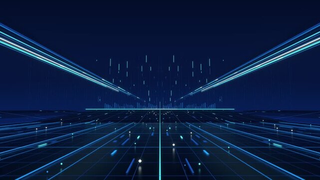 Blue glowing grid extending to future horizon animation