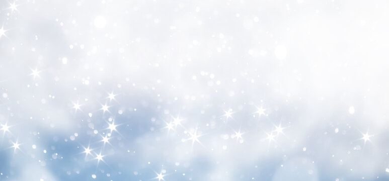 blue snowfall bokeh background, abstract snowflake background on blurred abstract blue