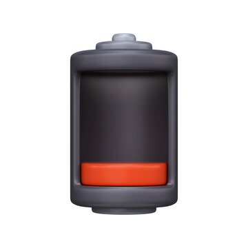 3D Battery Icon with Low Charge.