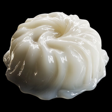 Milky ice jelly cube isolated on black background with clipping path, concept of dairy freshness and natural food quality
