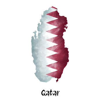 Qatar Map with Swedish country Flag Watercolor Brush Painting Illustration
