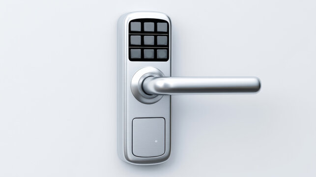 A modern electronic door lock with a keypad and handle