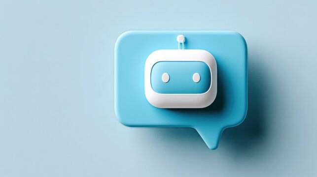 A cute robot icon inside a speech bubble, representing artificial intelligence and communication