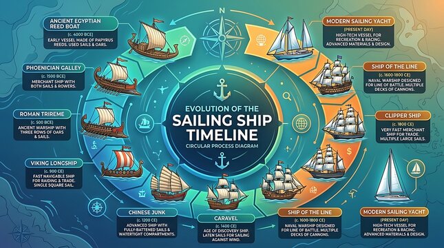 Evolution of the sailing ship history timeline infographic