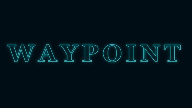 Waypoint neon sign glowing text animation for futuristic technology and navigation concept 4k
