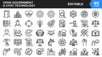 Fototapeta premium Open Government Civic Technology Icons Set