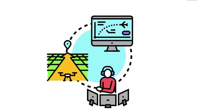 Air traffic controller managing airplane and drone flight paths using computer monitors. Symbolizing advanced navigation planning. Air traffic control