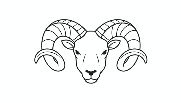 Black and white line art of a ram head with large spiral horns, perfect for a modern logo or zodiac symbol.