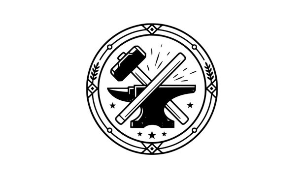 Blacksmith Hammer and Anvil Vintage Seal Vector Illustration