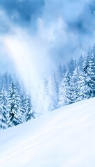 Fototapeta premium Serene winter landscape watercolor illustration snow pines tranquil scene expansive view light reflection
