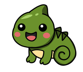 Naklejka premium Cute green chameleon cartoon vector illustration isolated on white background.