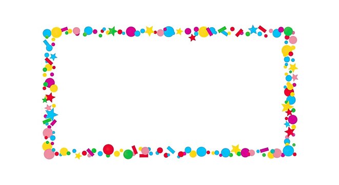 Rectangular confetti border with small colorful circular dots.