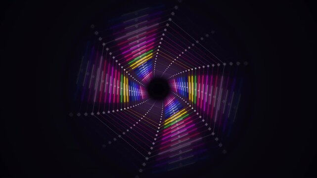 Abstract Digital Neon Tunnel with Geometric Spiral Light Technology Background