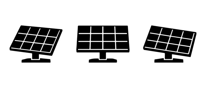 Solar panel icon representing renewable energy, clean power, sustainability, electricity, and green technology.