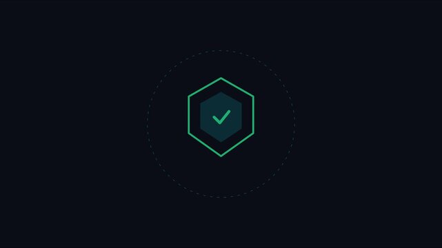 Digital hexagon checkmark animation: minimalist ui success for tech interfaces 4k