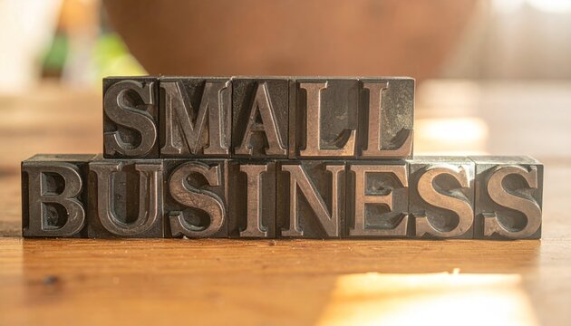 Small business block letters on wood.