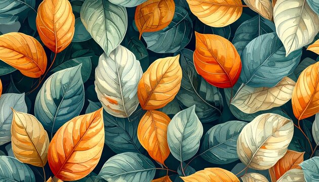 Colorful Autumn Leaves Background with Orange and Yellow Foliage, Floral Pattern and Natural Fall Season Texture for Wallpaper and Decorative Design