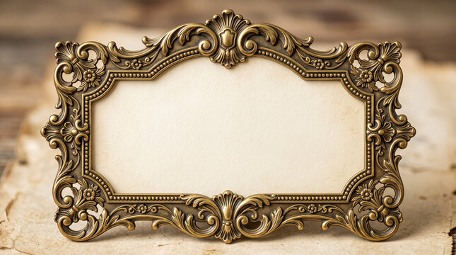 Ornate vintage brass picture frame with blank center for custom text or design